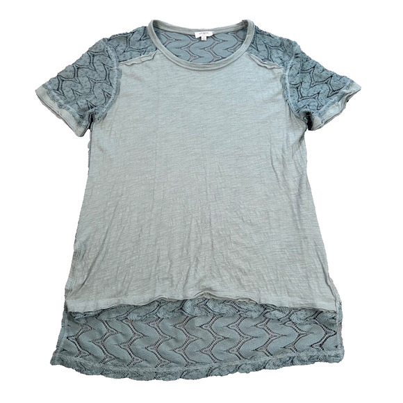Umgee Tops - Umgee Green Lace Mixed Fabric High Low T-Shirt Women's Small Oversized Tunic